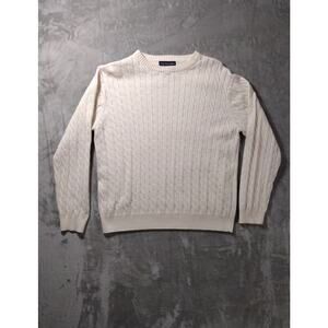 Roundtree & Yorke White Sweater Men's L 100% Cotton Fisherman Preppy Nautical